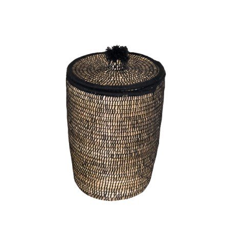 Black embroidered basket with lid size L
