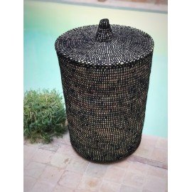 Black embroidered basket with lid size L