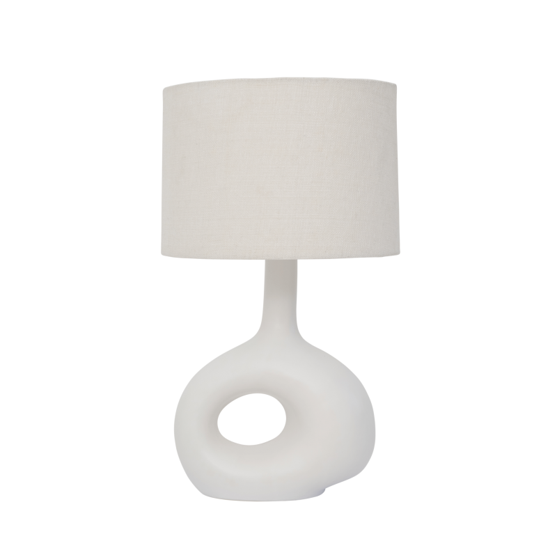 White lamp in linen and ceramic
