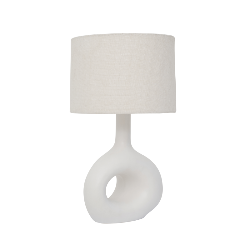 White lamp in linen and ceramic