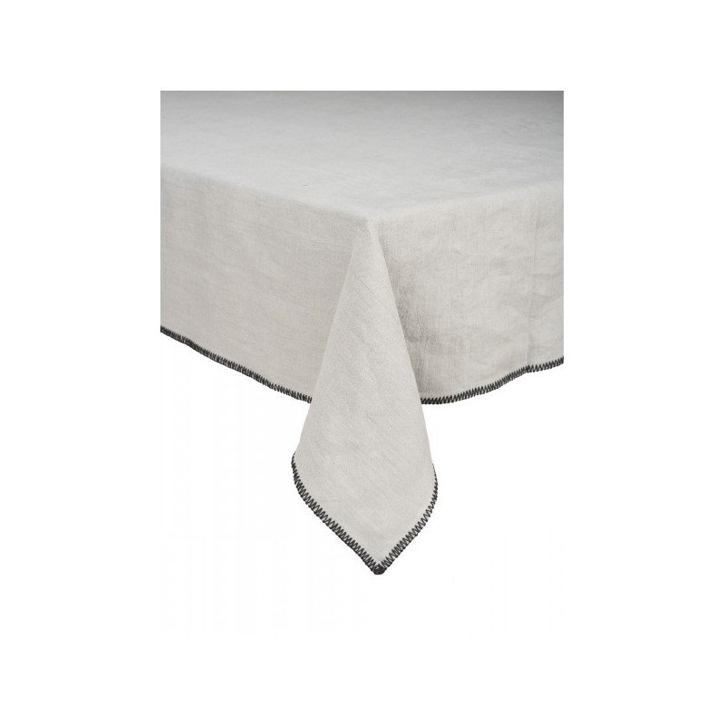 Nappe & serviettes en lin à bordures - Béton
