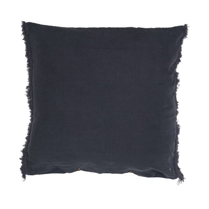 Fringed linen pillowcase - Charcoal