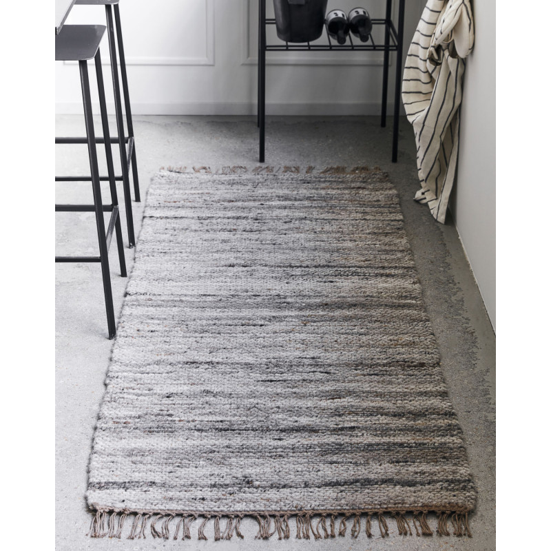 Grey hallway rug in jute, wool and cotton