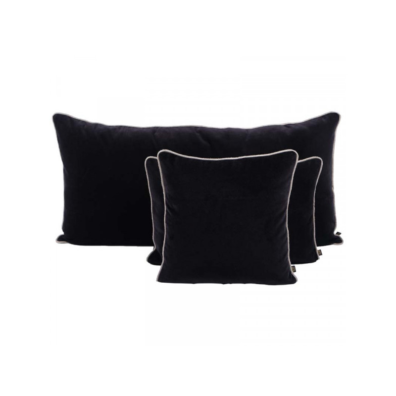 Velvet cushion with linen stitching - Black