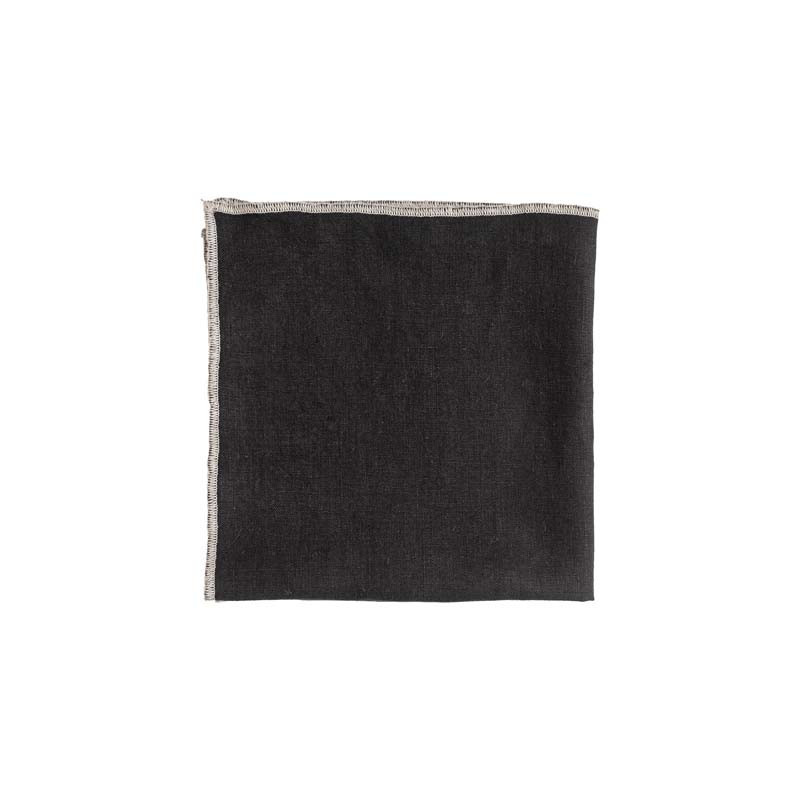 Linen tablecloth & napkins with natural borders - Black