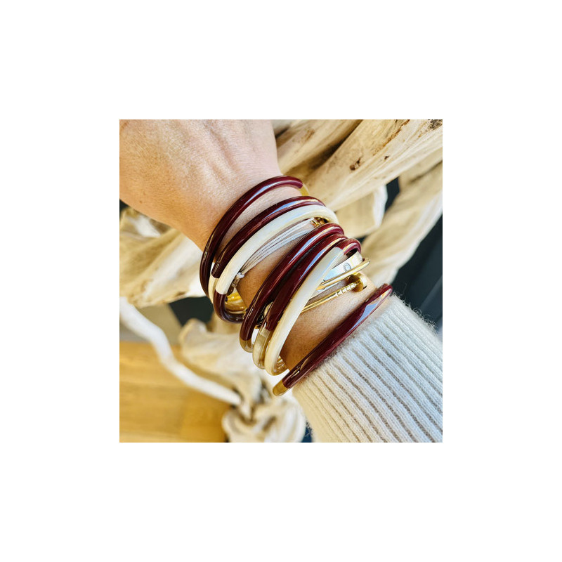 Bracelet en corne laquée - Bordeaux
