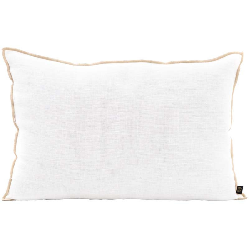 Linen cushion with linen stitching - White