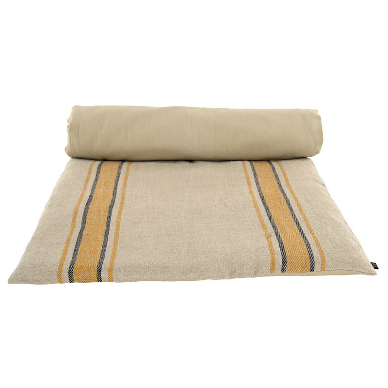Natural linen quilt with saffron stripe