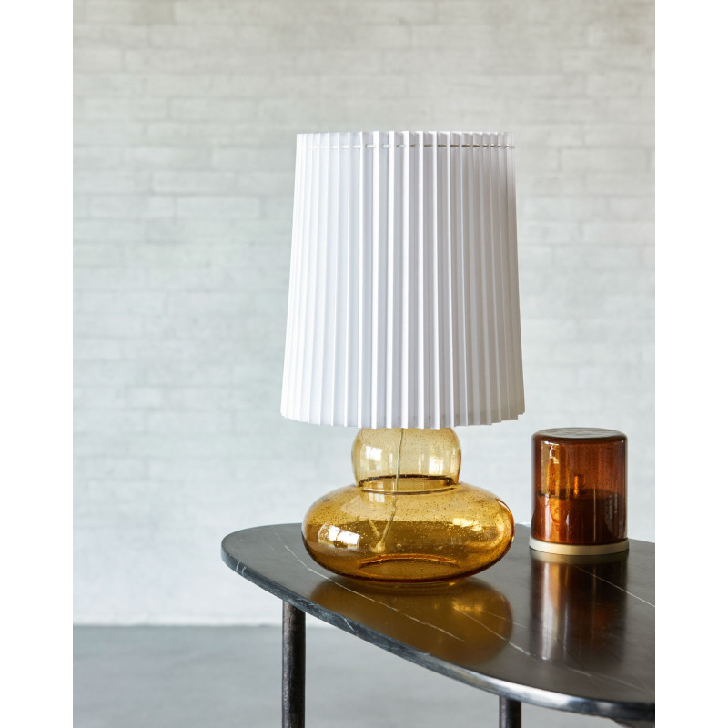 Amber glass lamp with pleated shade