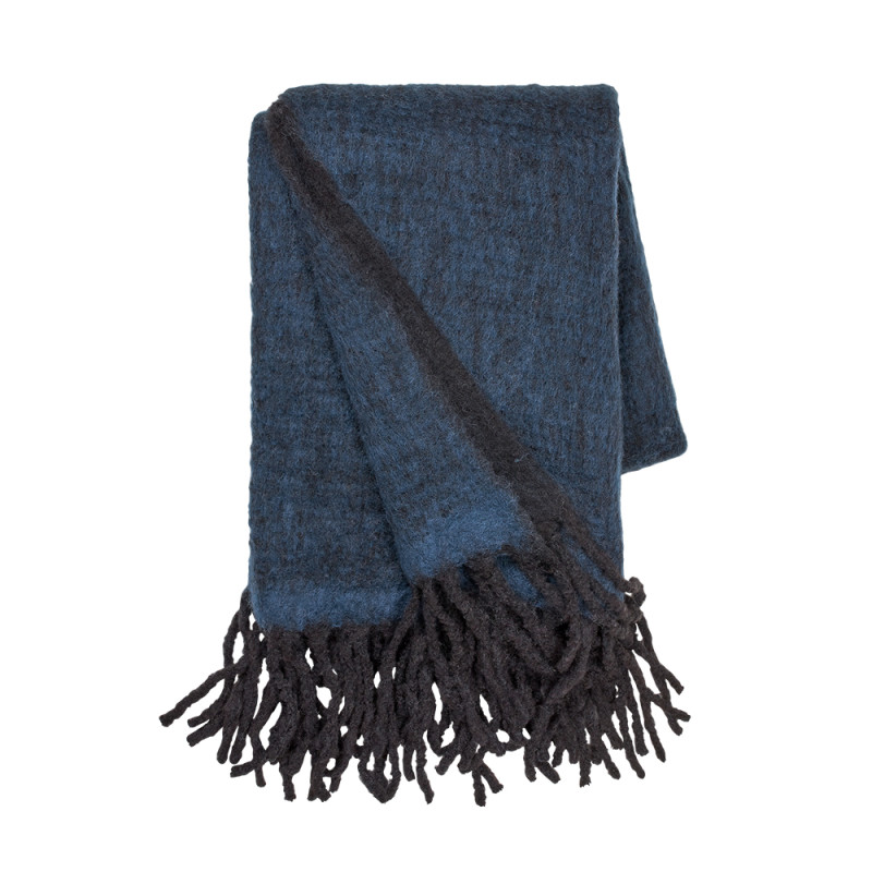 Mottled Wool Throw - Midnight Blue and Black