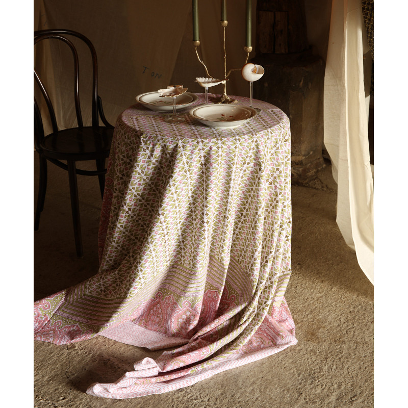 Tablecloth or bedspread - Green and pink