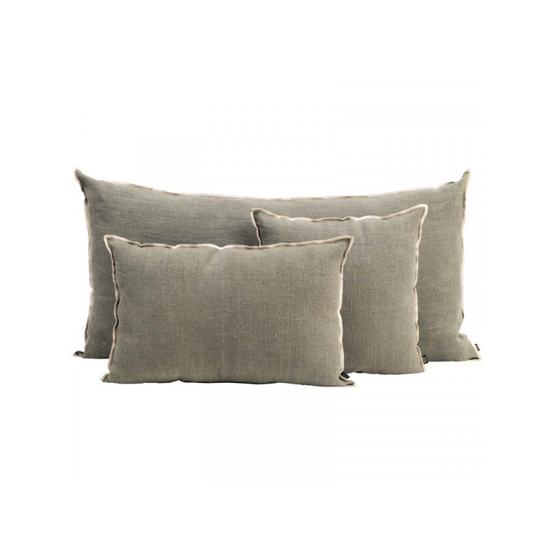 Linen cushion with linen stitching - Khaki