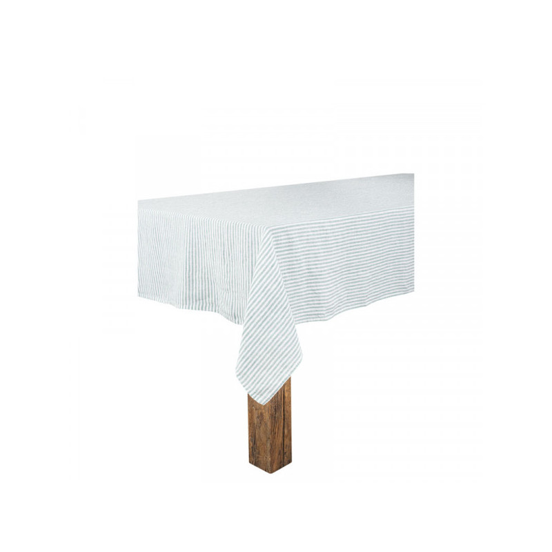 White linen and stripes tablecloth & napkins - Celadon