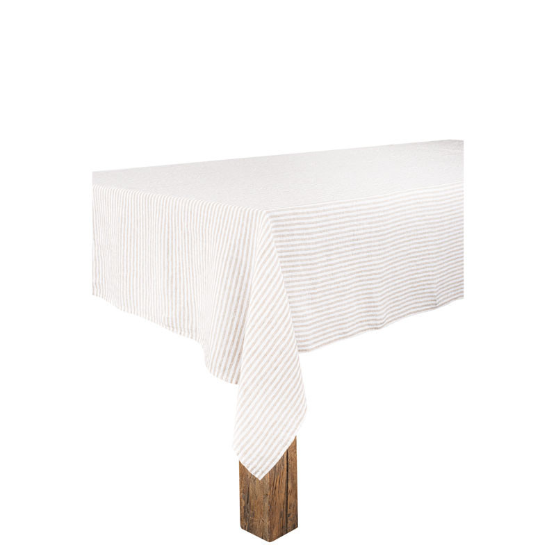 Nappe & serviettes en lin blanc et rayures - Lin
