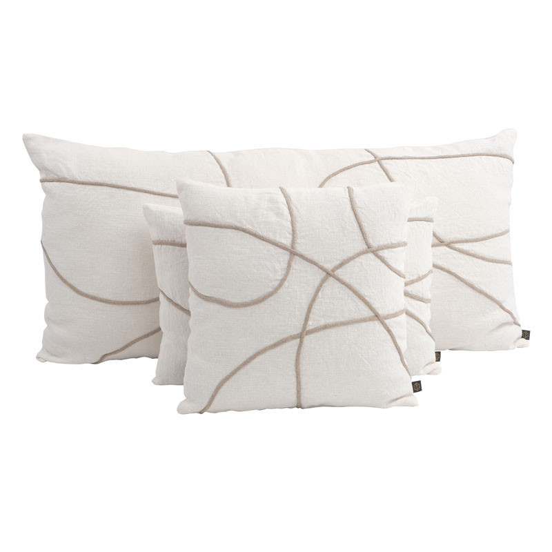 Linen and embroidery cushion - White