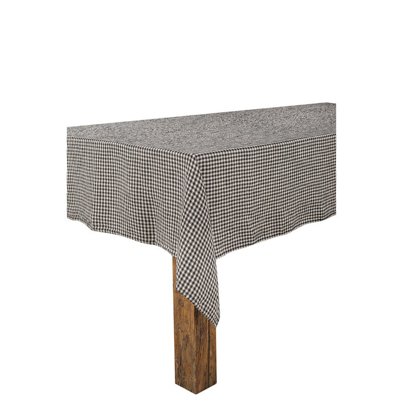 Gingham Linen Tablecloth & Napkins - Charcoal