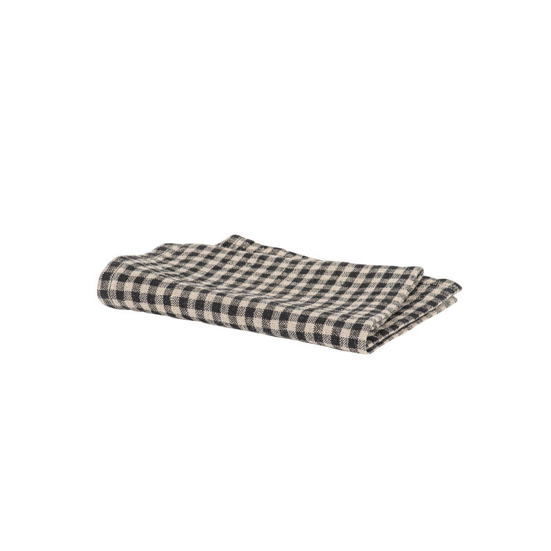 Gingham Linen Tablecloth & Napkins - Charcoal