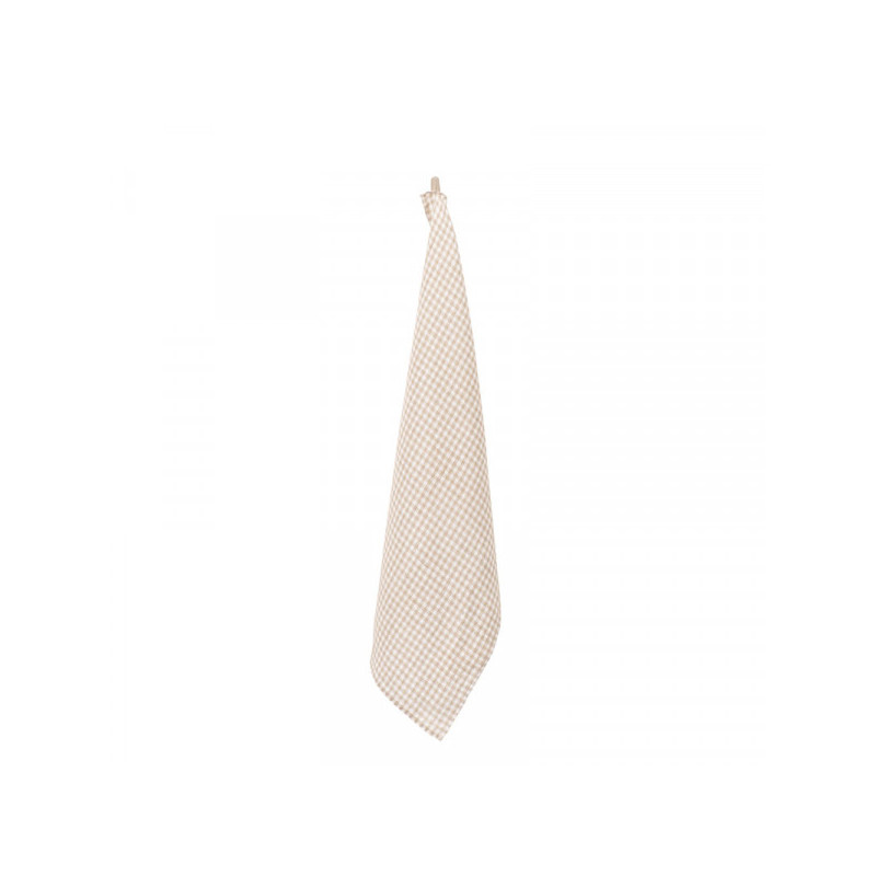 White linen tea towel in gingham - Natural