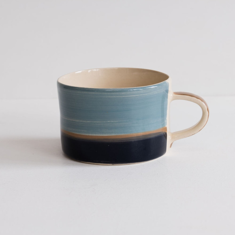 Ceramic mug - Sky blue, beige and navy blue