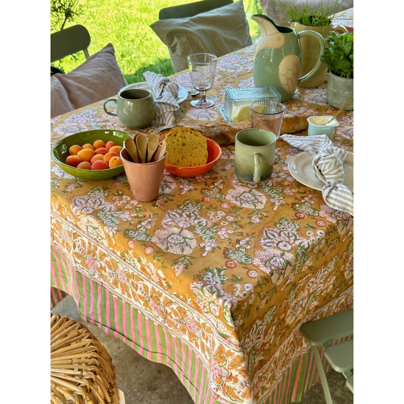 Tablecloth or bedspread - Apricot, pink and green