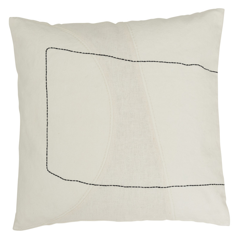 Linen and cotton cushion - White motifs and black embroidery