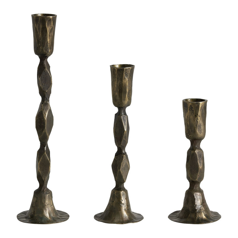 Trio of antique brass candlesticks