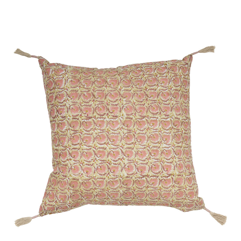 Flora cotton cushion - Pink and gold