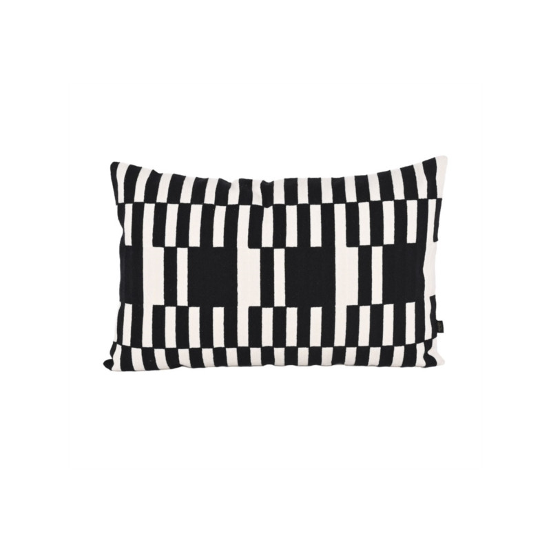 Cancun embroidered cotton cushion - White and black