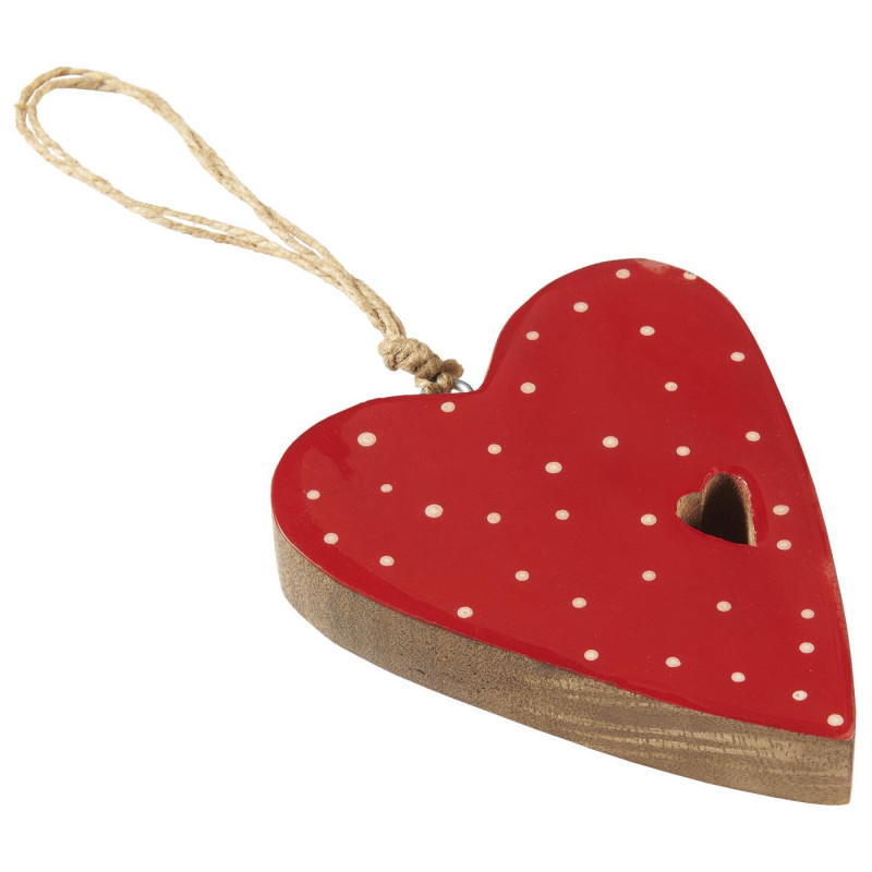 Hanging heart - Red with white polka dots