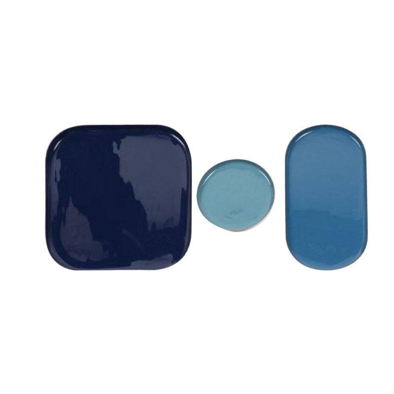 Trio of enamelled trays - Blue