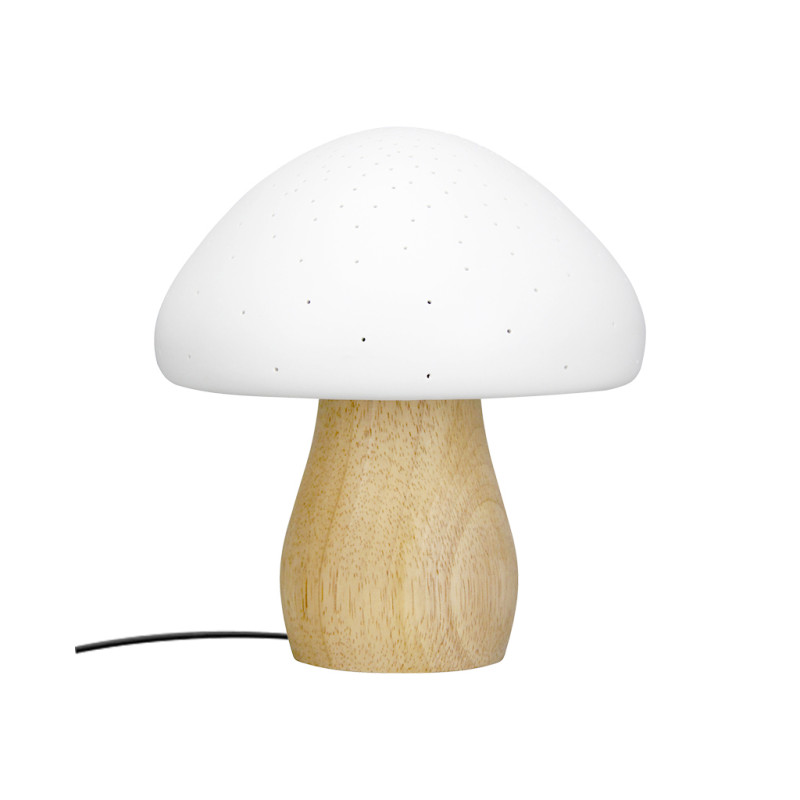 Lampe champignon en porcelaine et bois