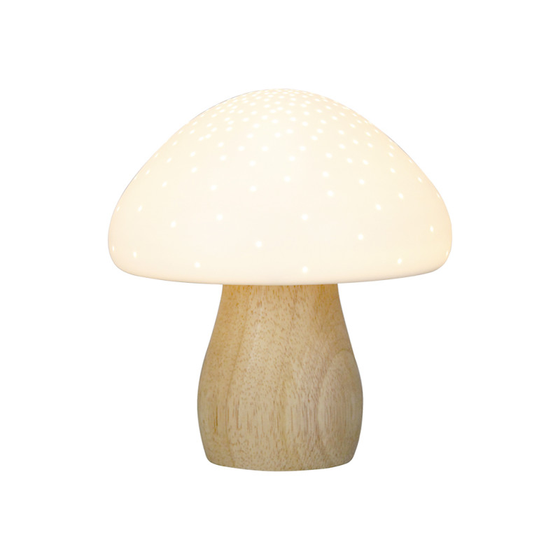 Porcelain and wood mushroom lamp