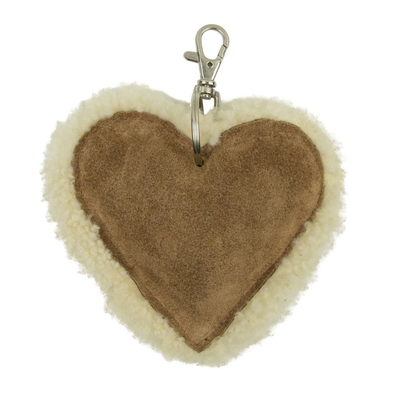 Porte-clés coeur en cuir et fourrure - Naturel