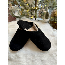 Black suede slippers with...