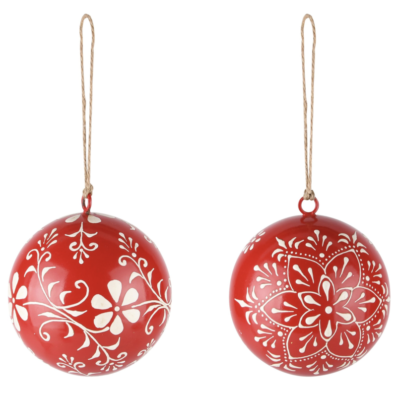 Duo de boules de Noël - Rouge et blanc
