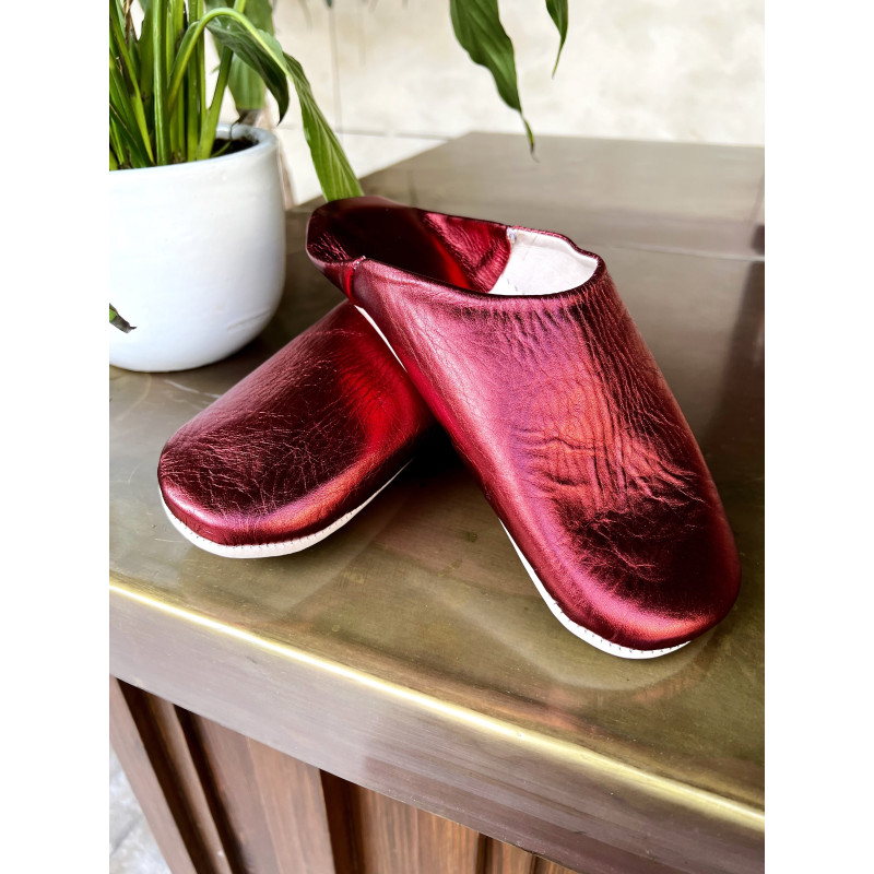 Adult red leather slippers