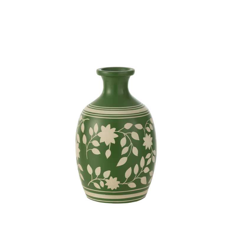 Terracotta vase - Green and white