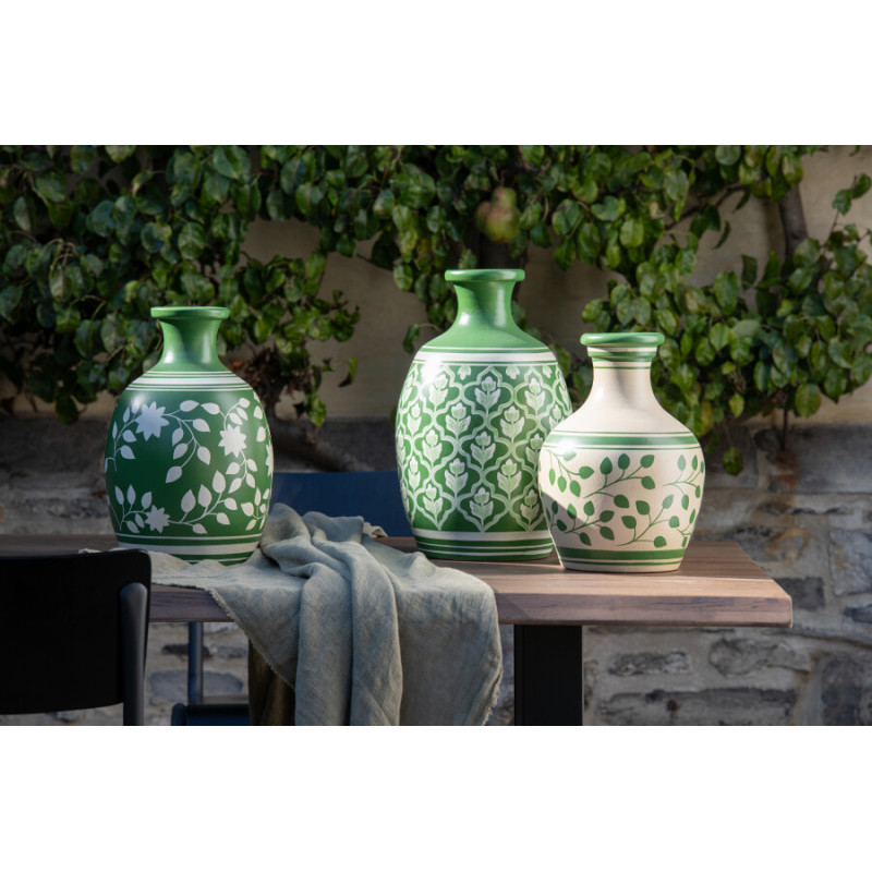 Terracotta vase - Green and white