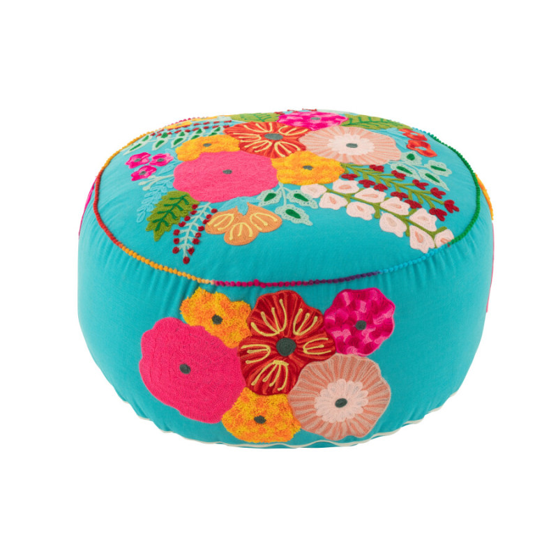 Embroidered pouf - Blue