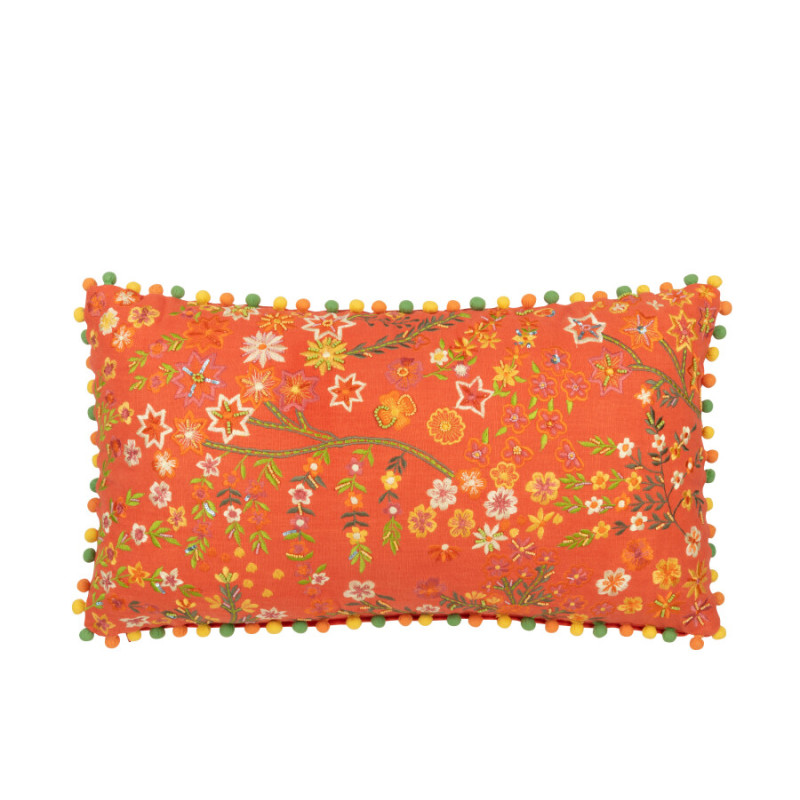 Embroidered flower cushion - Orange