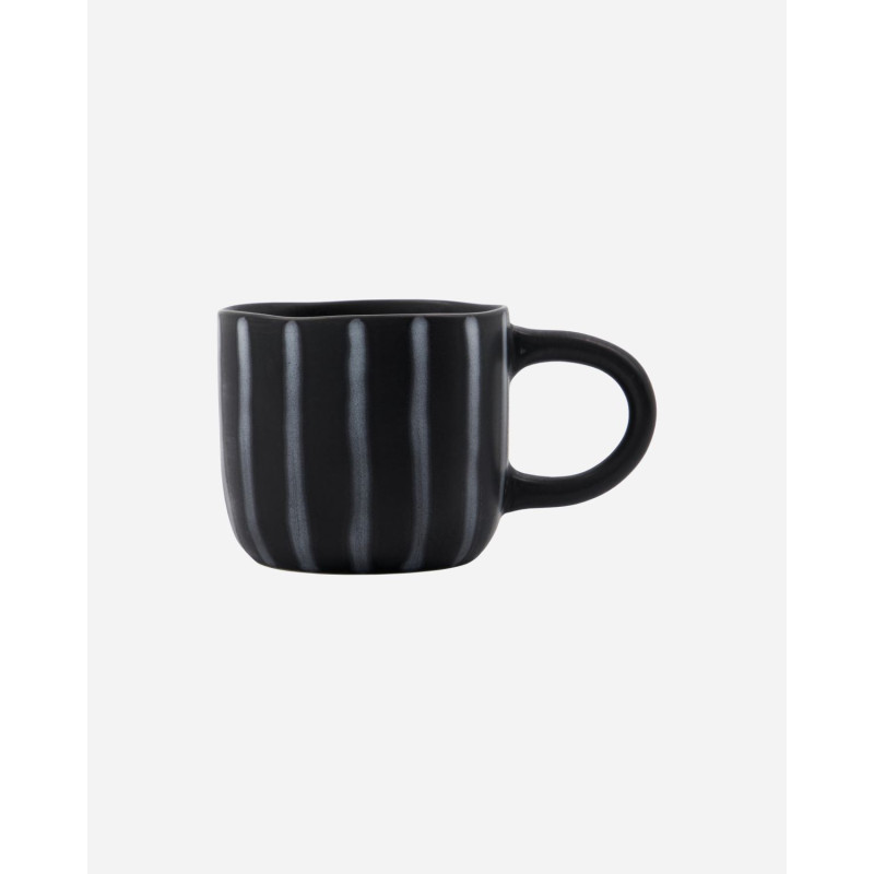 Black mugs with black stripes, set of 4