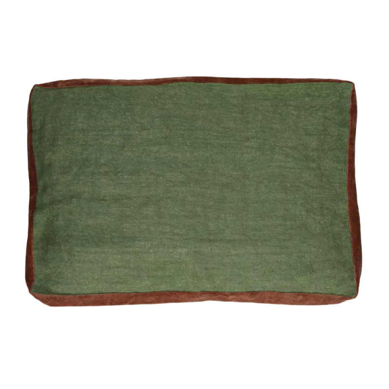 Velvet and linen cushion - Green and brown