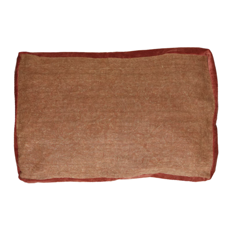 Velvet and linen cushion - Cinnamon