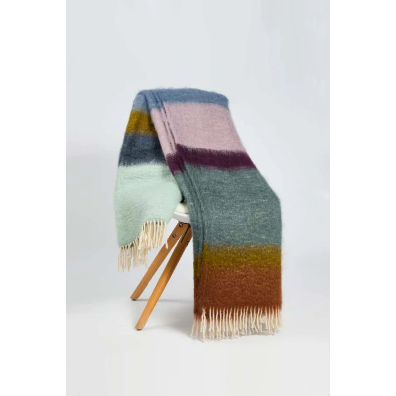 Blanket in mohair and wool - Blue, green and lilac