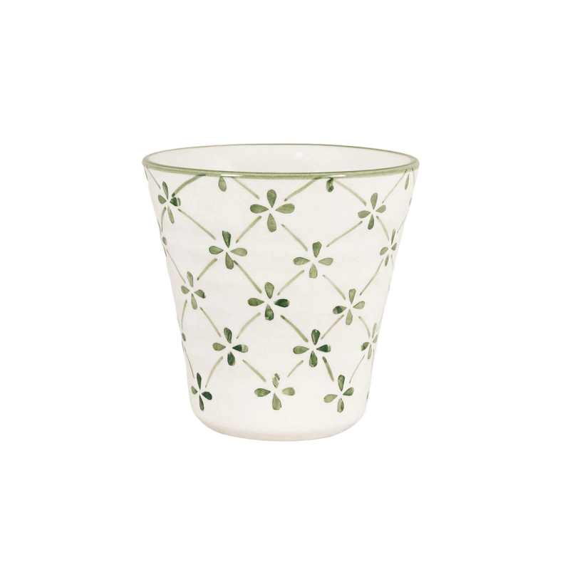 Stoneware coffee cup - Green flowers
