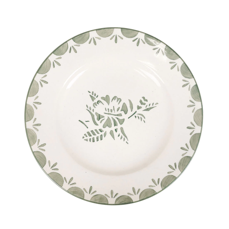 Stoneware plate - Green flowers, set of 4