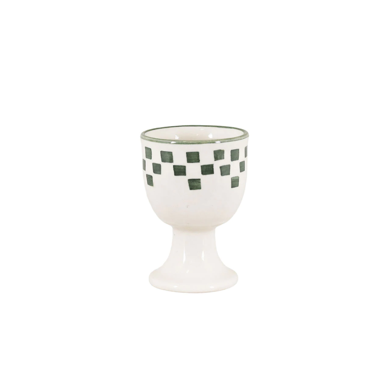 Stoneware egg cup - Green and white, set of 4