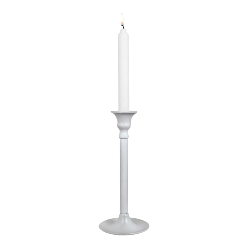 Straight vintage metal candlestick - White