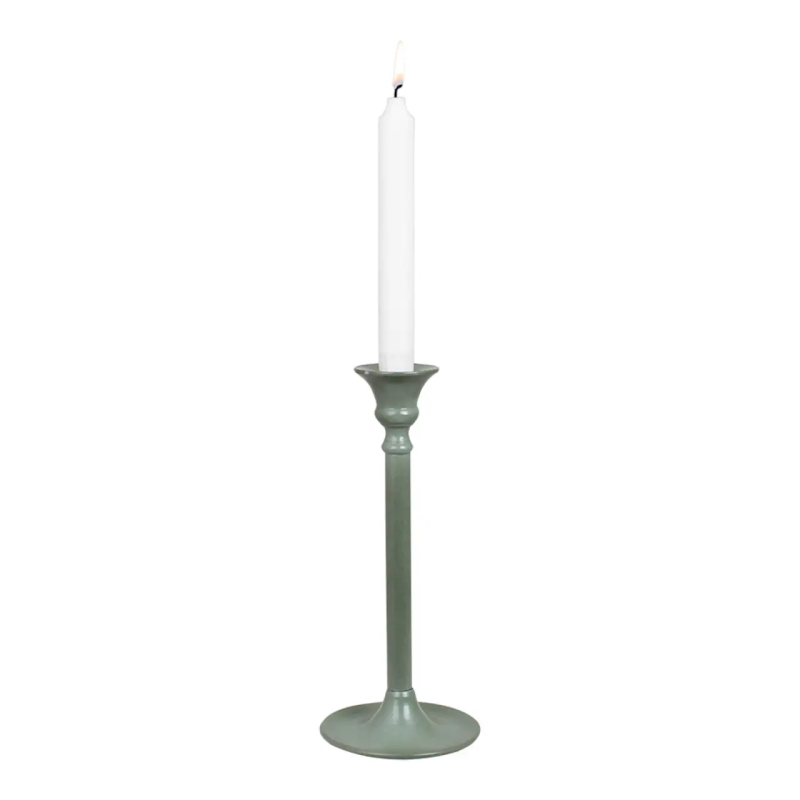 Straight vintage metal candlestick - Green