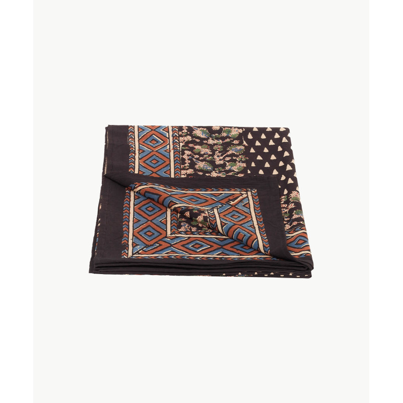 Tablecloth or bedspread - Black, blue and terracotta